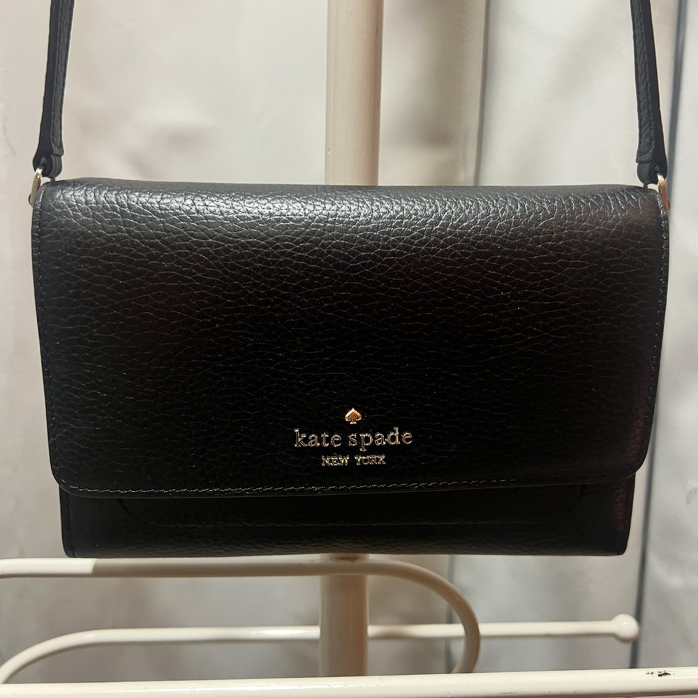 Kate Spade New York Black Pebbled Leather Wallet on Chain Crossbody